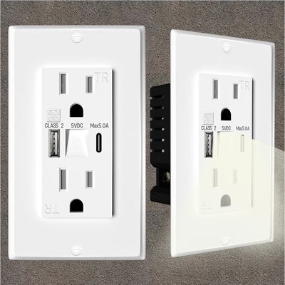 Plastic USB Power Outlets 15A 125V Power Outlet With Night Light