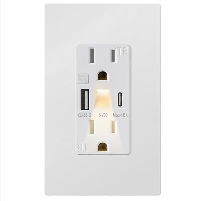 20W Night Light USB Outlet Plastic PD Wall Outlet For Quick Charging