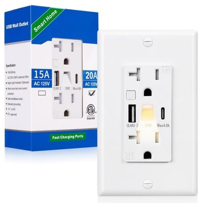 5V 4.8A Wall Mounted Outlets Tamper Resistant Night Light Electrical Outlet