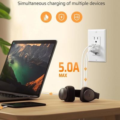 Home 15A Night Light USB Outlet 60Hz Wall USB Sockets With Type C Night Light Illumination