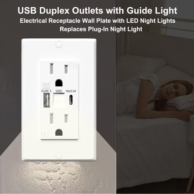 PD20W Night Light USB Outlet Fast Charging USB Type C Outlet With Light