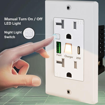 20A 125V Double Switched Sockets Tamper Resistant USB C Wall Outlet