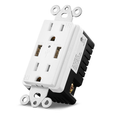 PC ABS Electrical USB Outlets 15A 120V 5V DC USB Receptacle Outlet For Hotel