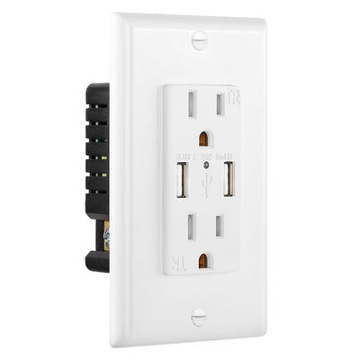PC ABS Electrical USB Outlets 15A 120V 5V DC USB Receptacle Outlet For Hotel