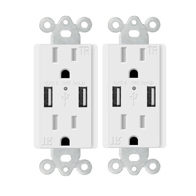PC ABS Electrical USB Outlets 15A 120V 5V DC USB Receptacle Outlet For Hotel
