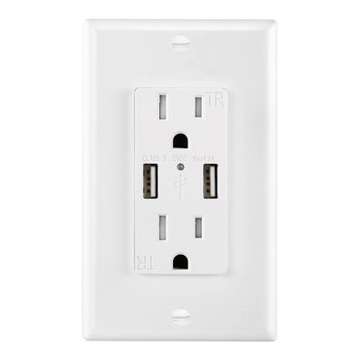 PC ABS Secure Type USB Socket Wall Outlet 15A 125V AC 60Hz USB A Outlet