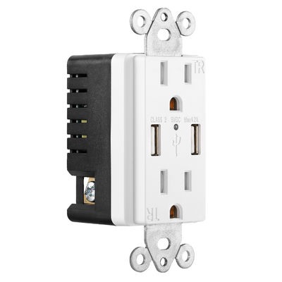 PC ABS Secure Type USB Socket Wall Outlet 15A 125V AC 60Hz USB A Outlet