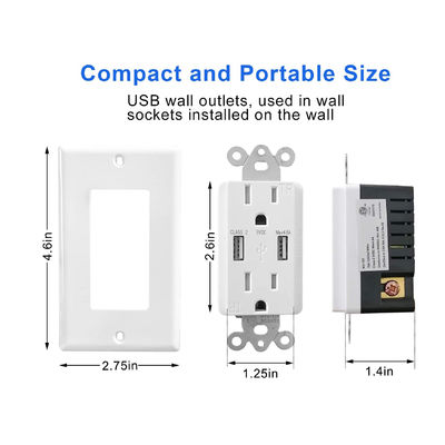 ETL Listed USB Wall Outlet 5V 4.8A Dual USB Wall Outlet For Hotels