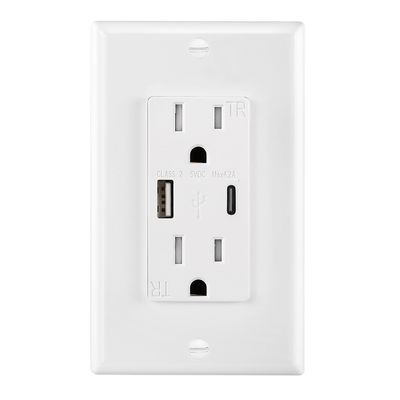 120V USB Wall Outlet White Tamper Resistant Receptacles USB And Type C