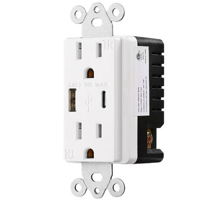 120V USB Wall Outlet White Tamper Resistant Receptacles USB And Type C