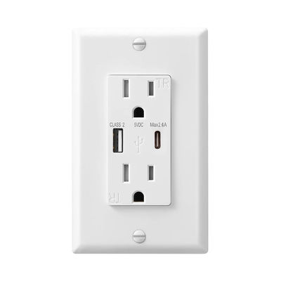 15A AC Wall Outlet PC ABS Outlet With USB Charging Ports