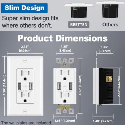 PC ABS Material USB Wall Outlet Tamper Resistant Dual USB Wall Socket