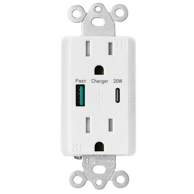 QC3.0 PD3.0 Fast Charing USB Wall Outlet AC125V 60Hz USB C PD Socket