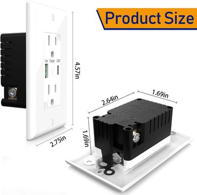 QC3.0 PD3.0 Fast Charing USB Wall Outlet AC125V 60Hz USB C PD Socket