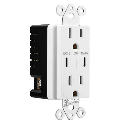 AC125V USB Charger Outlet 60Hz Wall Socket Outlet With Dual Type C