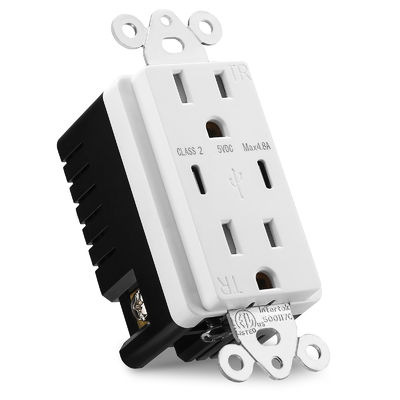 AC125V USB Charger Outlet 60Hz Wall Socket Outlet With Dual Type C