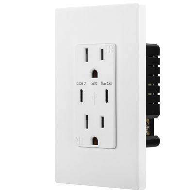AC125V USB Charger Outlet 60Hz Wall Socket Outlet With Dual Type C