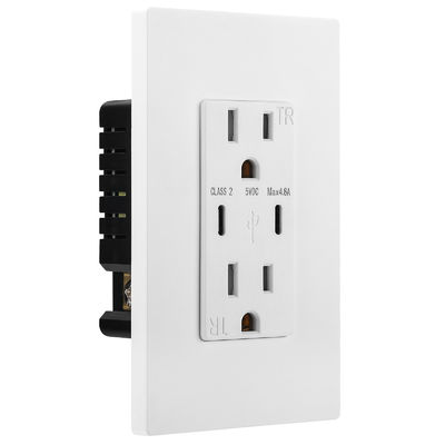 AC125V USB Charger Outlet 60Hz Wall Socket Outlet With Dual Type C