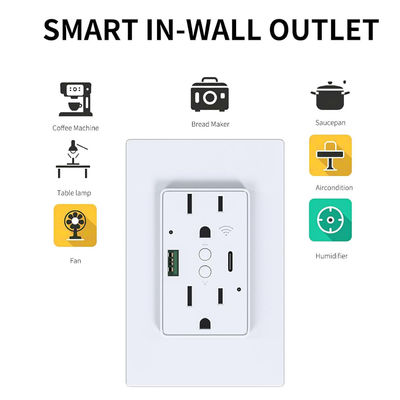 15A 125V Smart Socket Customized Wifi Controlled Power Outlet With PD20W Fast Charging