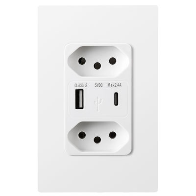 110V - 240V Brazil Wall Socket 10A USB Wall Sockets With 2 USB 5V 2.4A Output