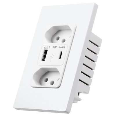 110V - 240V Brazil Wall Socket 10A USB Wall Sockets With 2 USB 5V 2.4A Output