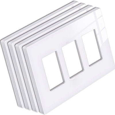 Glossy Finish Triple Gang Wall Plate Screwless 3 Gang Face Plate Rectangular For Wall Socket