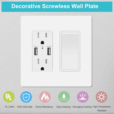Plastic Switch Wall Plate White Screwless Outlet Covers For US Socket