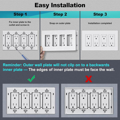 White 4 Gang Wall Plates Plastic Screwless Wall Plates For Socket Switch Cover