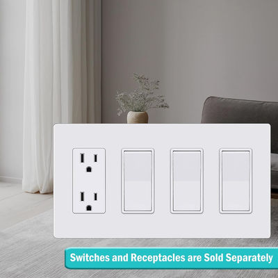 White 4 Gang Wall Plates Plastic Screwless Wall Plates For Socket Switch Cover