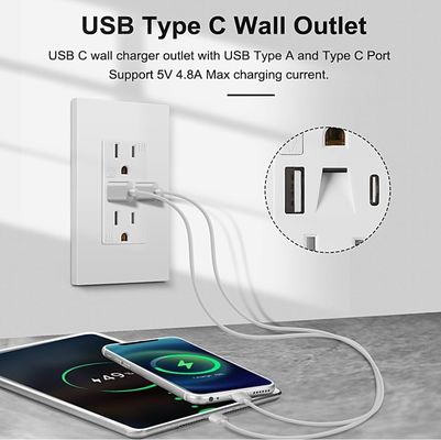 Wall Mounted Night Light USB Outlet 5V 4.8A Electrical Outlet With Night Light