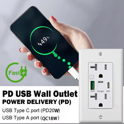 20A 125V Double Switched Sockets Tamper Resistant USB C Wall Outlet