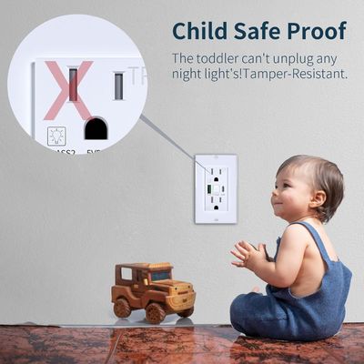 2700K Night Light USB Outlet 125V AC 15A USB C Outlet Tamper Resistant