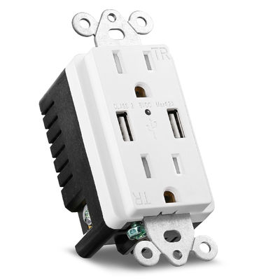 PC ABS Electrical USB Outlets 15A 120V 5V DC USB Receptacle Outlet For Hotel