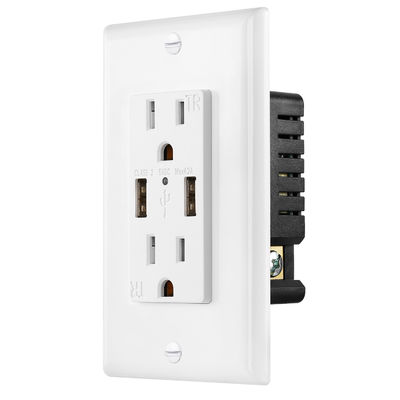 PC ABS Electrical USB Outlets 15A 120V 5V DC USB Receptacle Outlet For Hotel