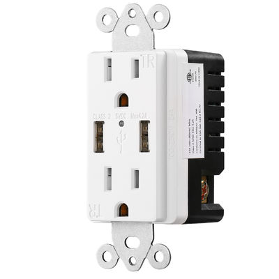 PC ABS Electrical USB Outlets 15A 120V 5V DC USB Receptacle Outlet For Hotel