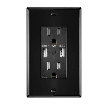 ETL Listed USB Wall Outlet 5V 4.8A Dual USB Wall Outlet For Hotels