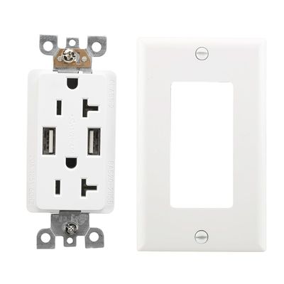 PC ABS Material USB Wall Outlet Tamper Resistant Dual USB Wall Socket