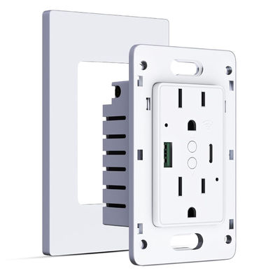 15A 125V Smart Socket Customized Wifi Controlled Power Outlet With PD20W Fast Charging