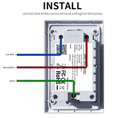 15A 125V Smart Socket Customized Wifi Controlled Power Outlet With PD20W Fast Charging