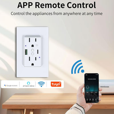15A 125V Smart Socket Customized Wifi Controlled Power Outlet With PD20W Fast Charging
