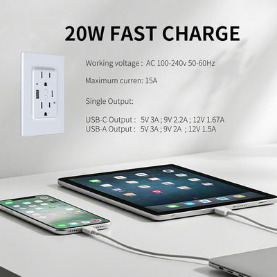 15A 125V Smart Socket Customized Wifi Controlled Power Outlet With PD20W Fast Charging