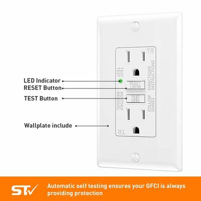 Weather Resistant GFCI Wall Outlets 125V 60Hz Self Ground Outlet For Electrical Safety And Efficiency