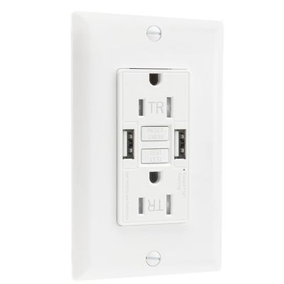 Auto Monitoring Secure GFCI Sockets 15A GFCI USB Outlets Customized With 2 USB